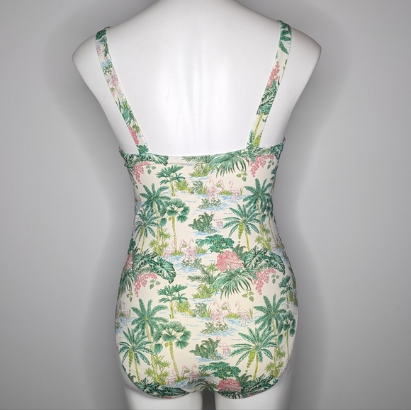 Vineyard Vines Green Pink Tropical Flamingo Square Neck One Piece Swimsuit S - Picture 5 of 9